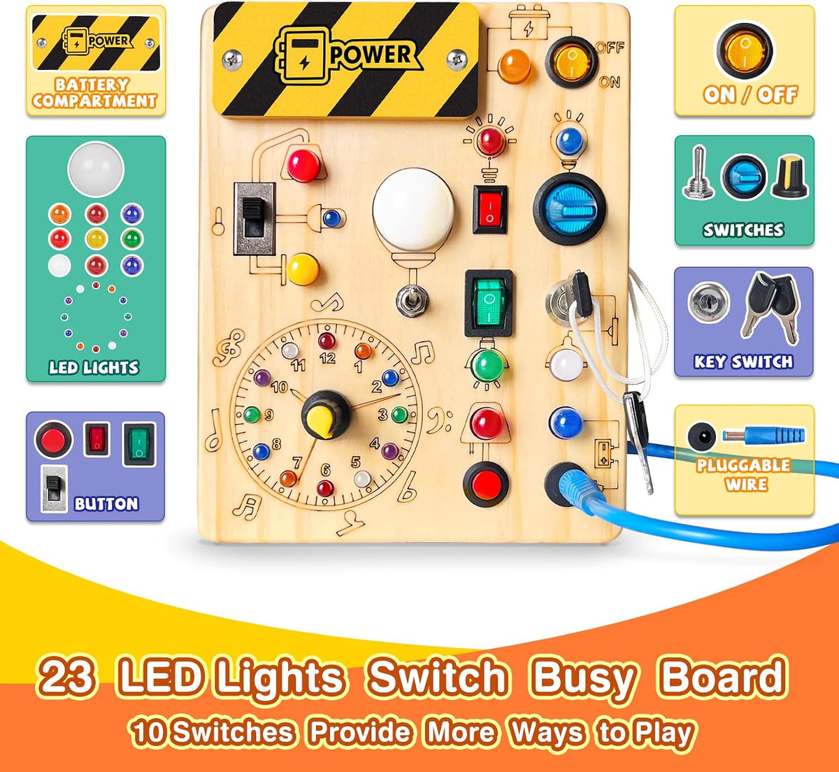 Busy Board for Toddlers, Montessori Toy for 1-3 Year Olds