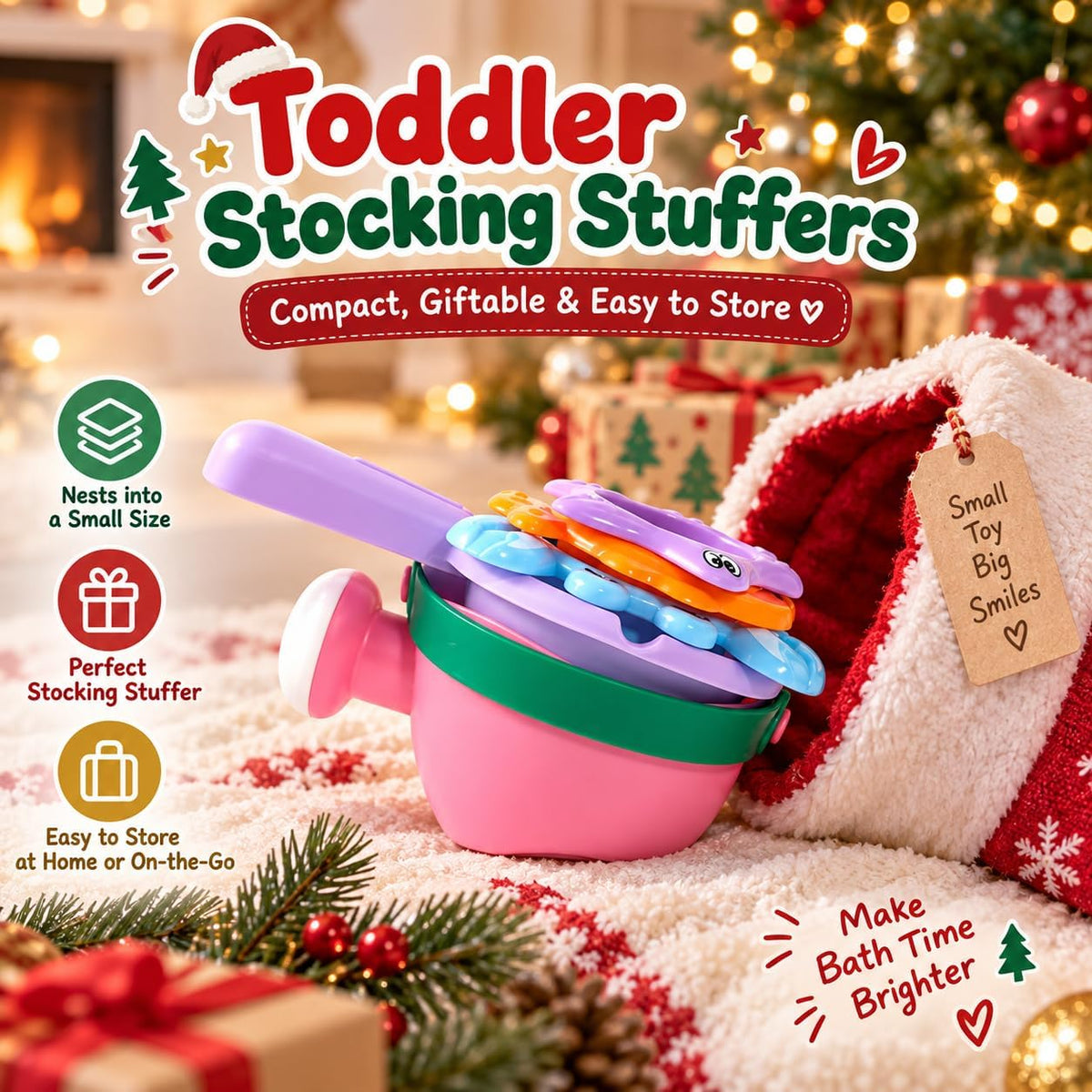 Toddler Bath Toys Stack, Scoop & Pour Set, Ages 1-3