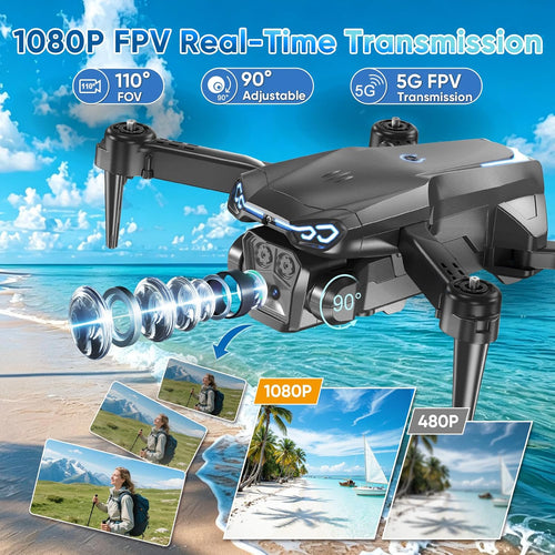 1080P Drone with Camera, Easy-To-Fly Foldable Drone for Beginners