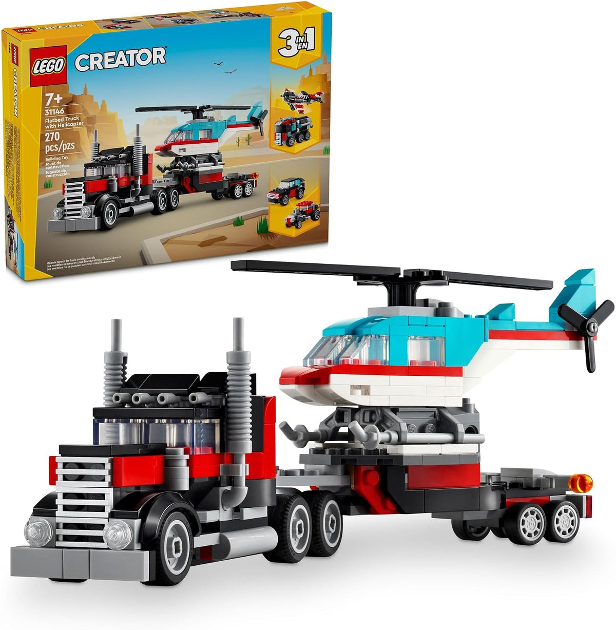 LEGO Creator 3 in 1 Flatbed Truck with Helicopter 31146