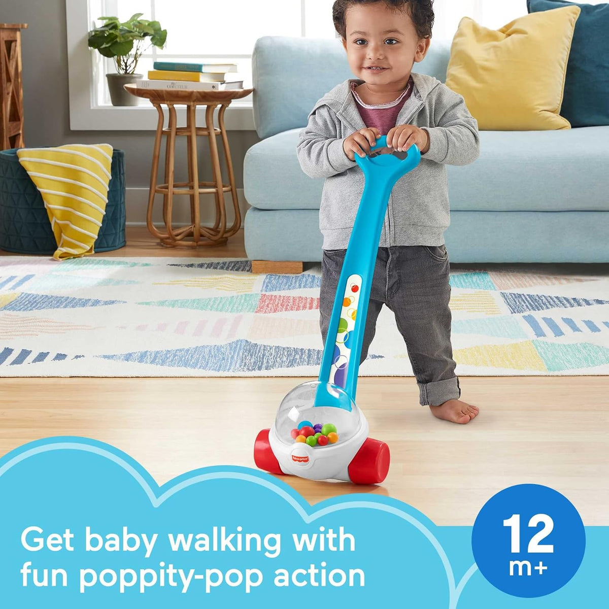 Corn Popper, Blue Push-Along Toy