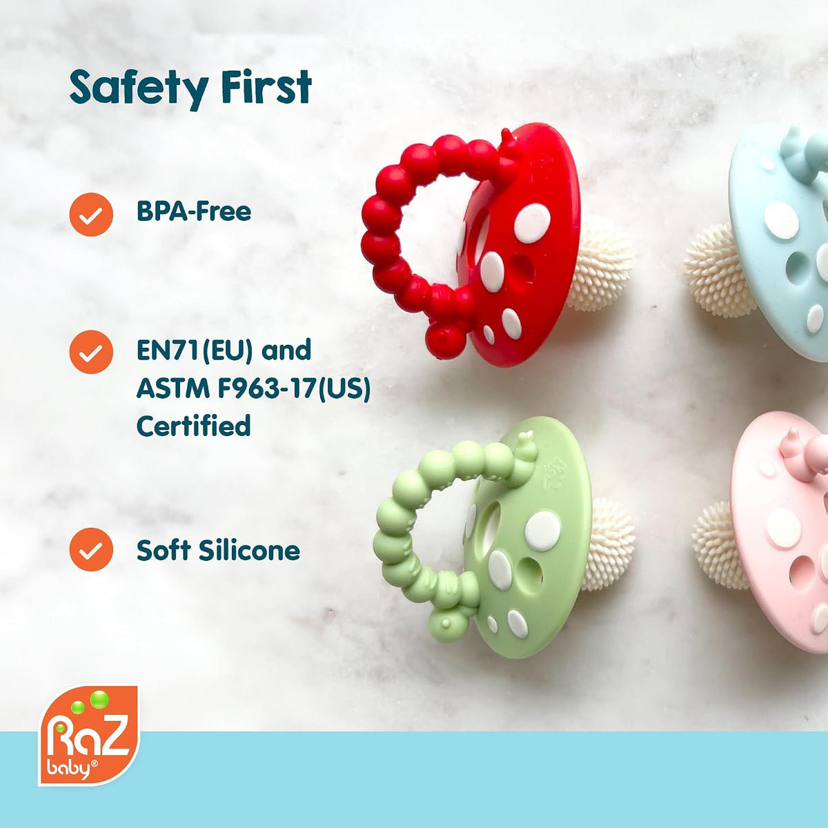 Soft Silicone Infant Teether Toy with Massaging Bristles, 3M+
