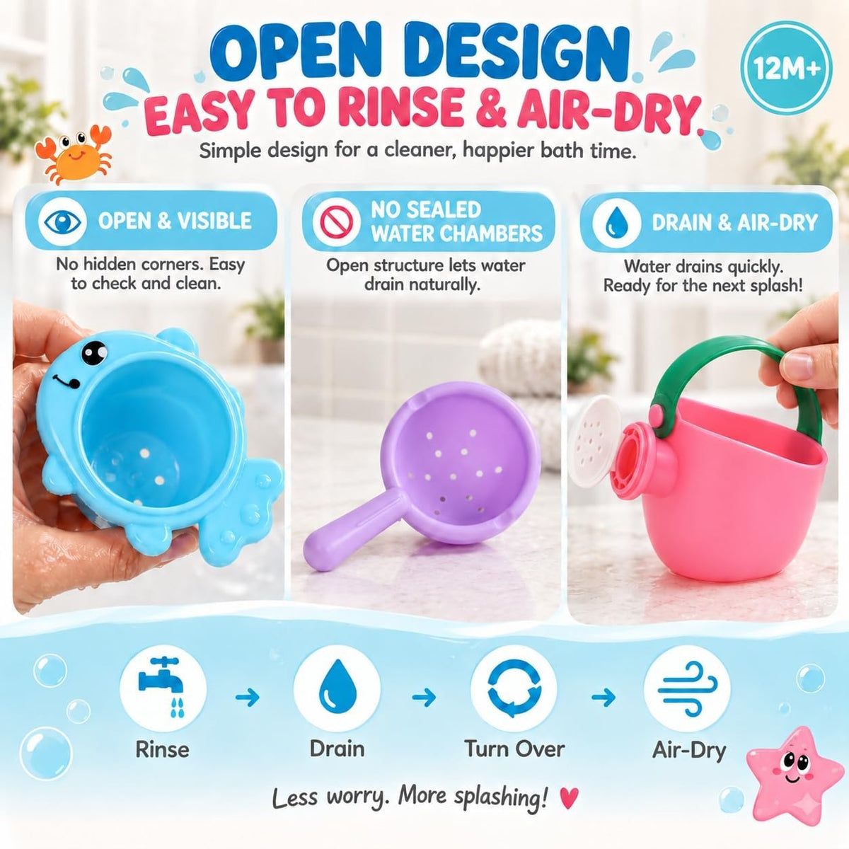 Toddler Bath Toys Stack, Scoop & Pour Set, Ages 1-3