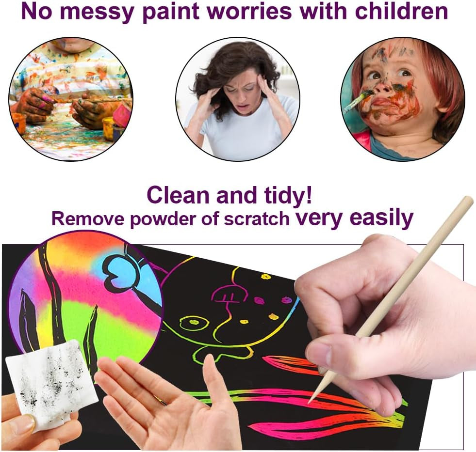 100 Pcs Rainbow Scratch Paper Art Kit