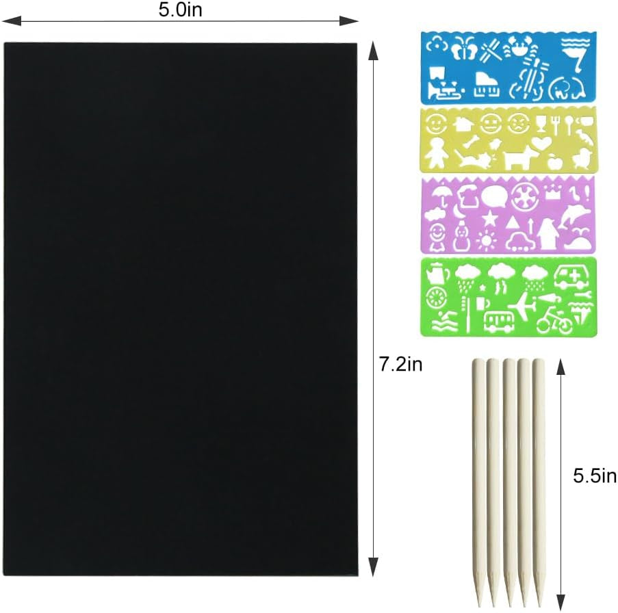 100 Pcs Rainbow Scratch Paper Art Kit