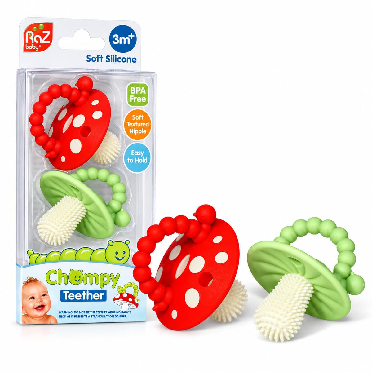 Soft Silicone Infant Teether Toy with Massaging Bristles, 3M+