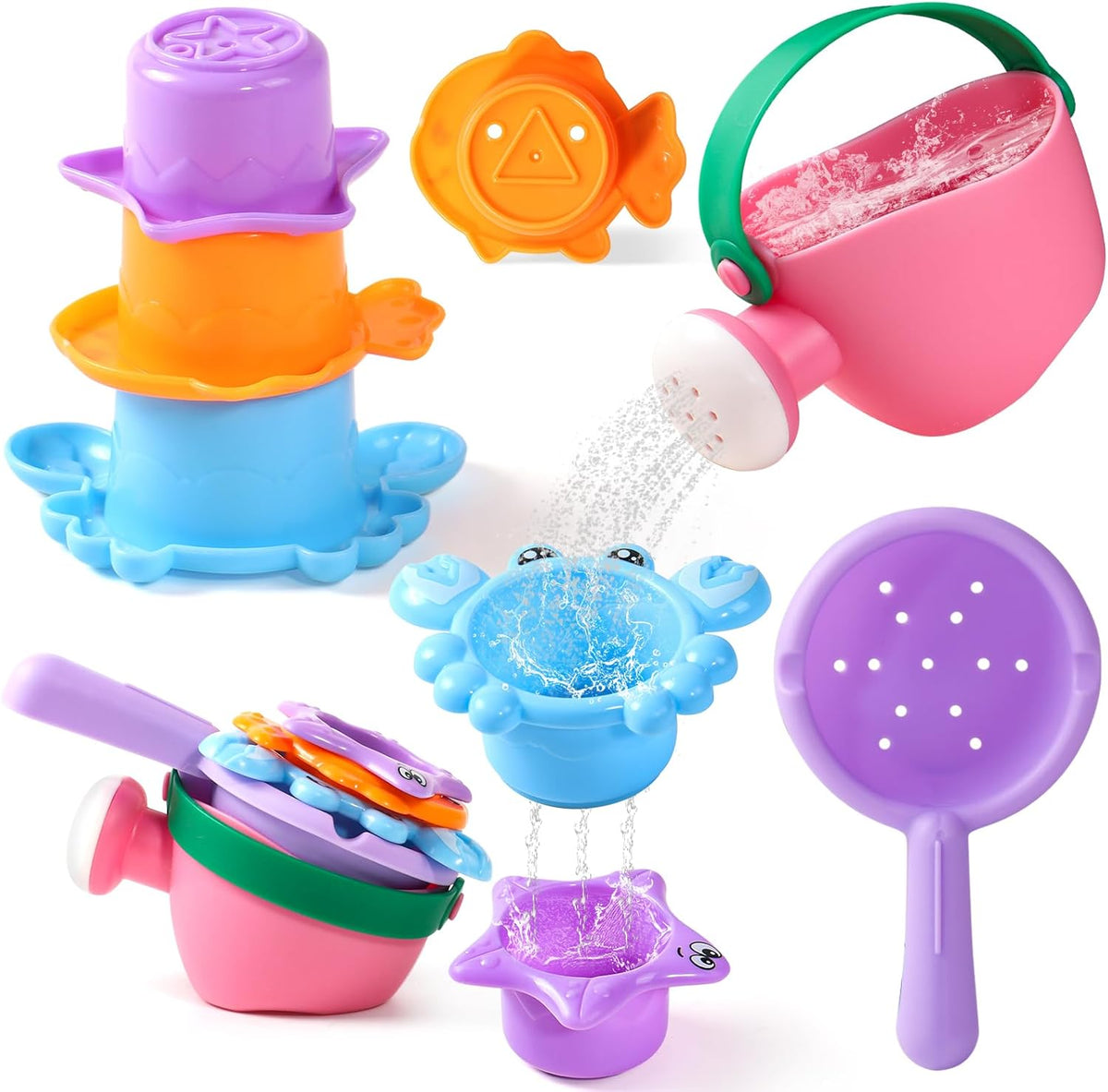 Toddler Bath Toys Stack, Scoop & Pour Set, Ages 1-3