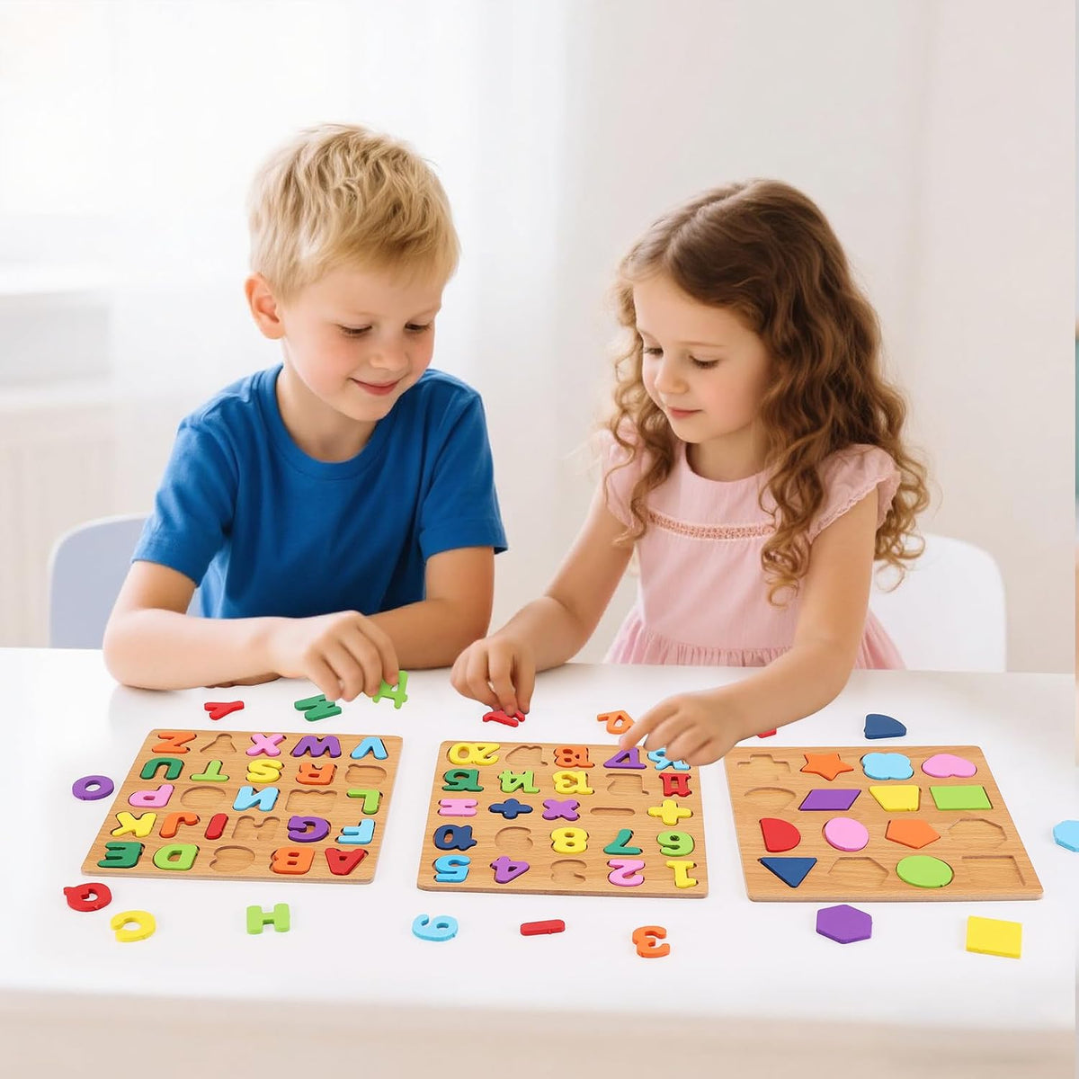 Wooden Puzzles for Kids Ages 3-5, 3 Pack ABC, Number and Shape