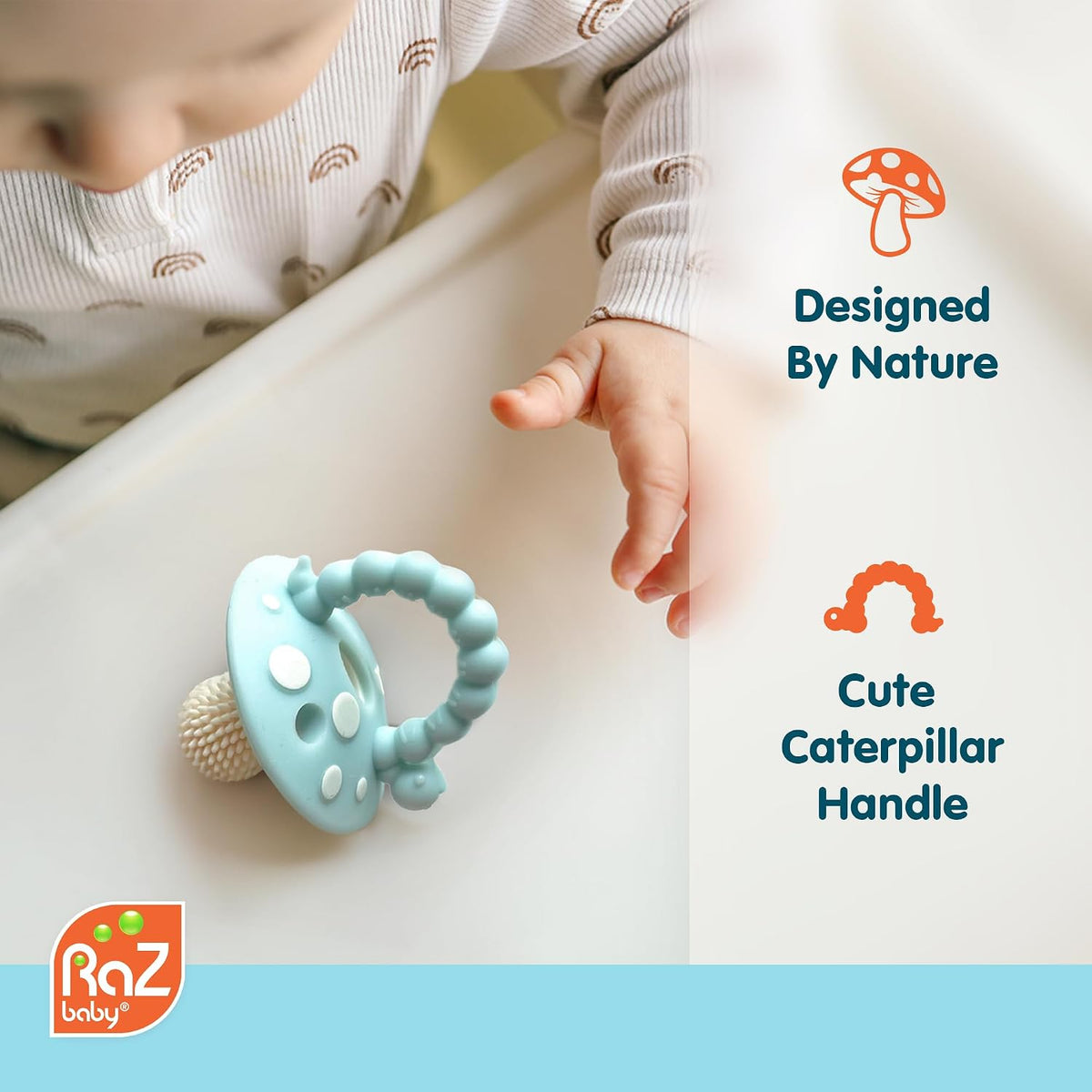 Soft Silicone Infant Teether Toy with Massaging Bristles, 3M+