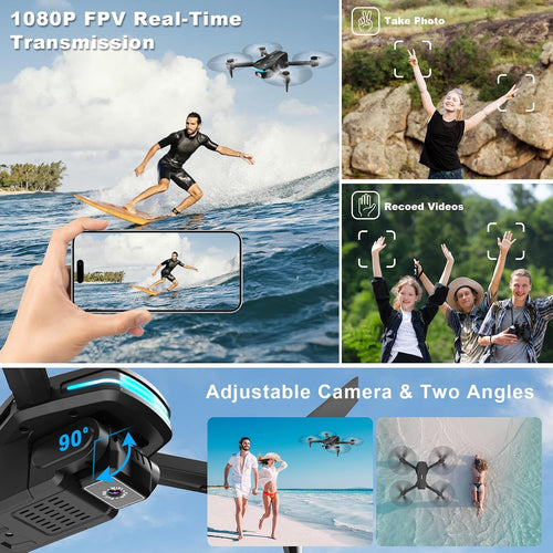1080P Foldable Drone with Camera for Adults, 2 Batteries