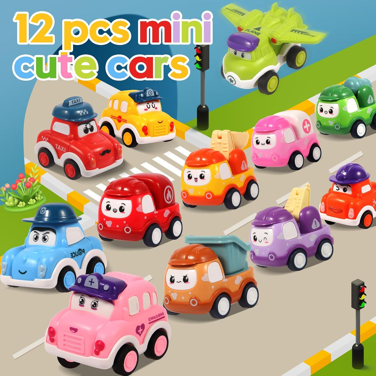12 Pcs Pull Back Cars Set for Toddlers