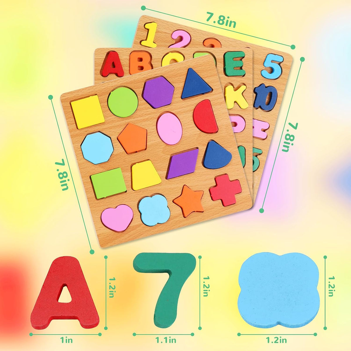 Wooden Puzzles for Kids Ages 3-5, 3 Pack ABC, Number and Shape