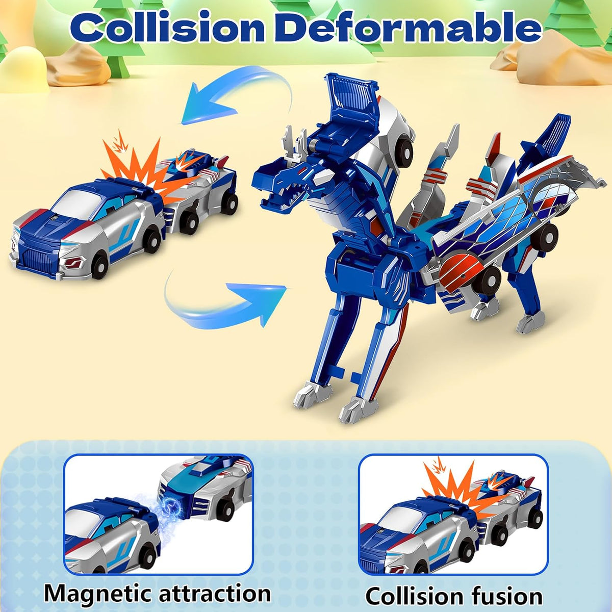 Magnetic Collision Transforming Dinosaur Car
