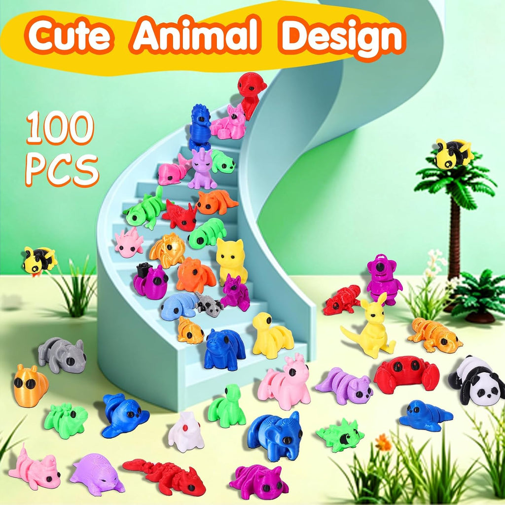 100 Pcs Mini 3D Printed Animal Figurines
