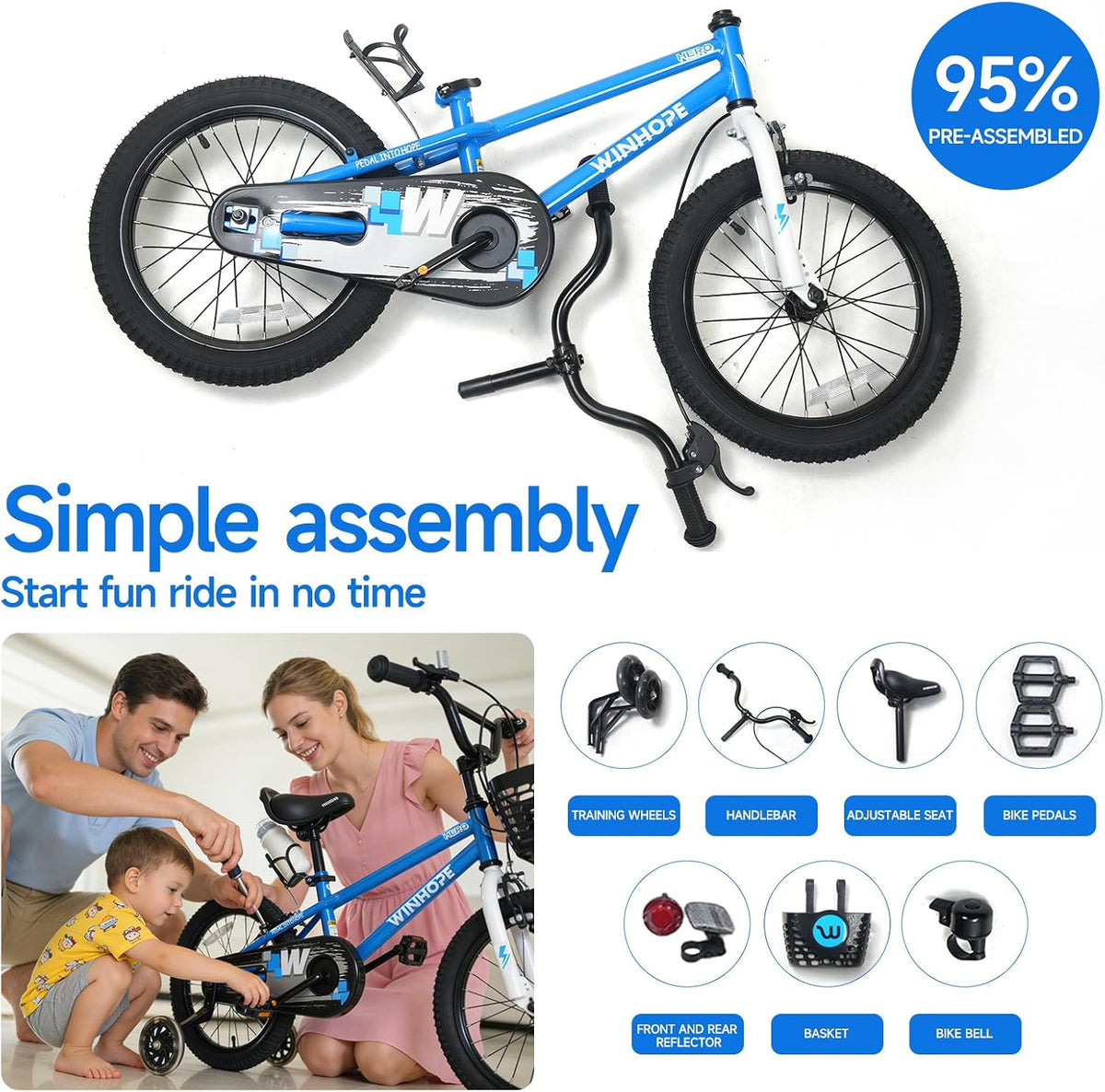 Hero 12-18 Inch Bike with Light up Training Wheels