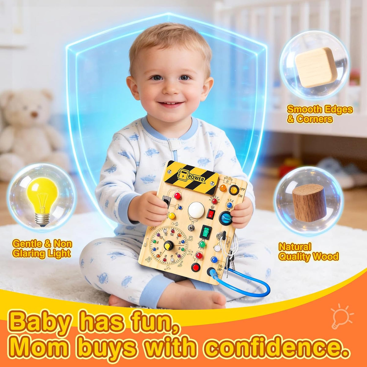 Busy Board for Toddlers, Montessori Toy for 1-3 Year Olds